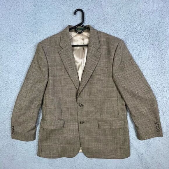 LAUREN RALPH LAUREN MENS BLAZER SIZE 42L DARK TAN/BEIGE BLACK STRIPE - Picture 1 of 9